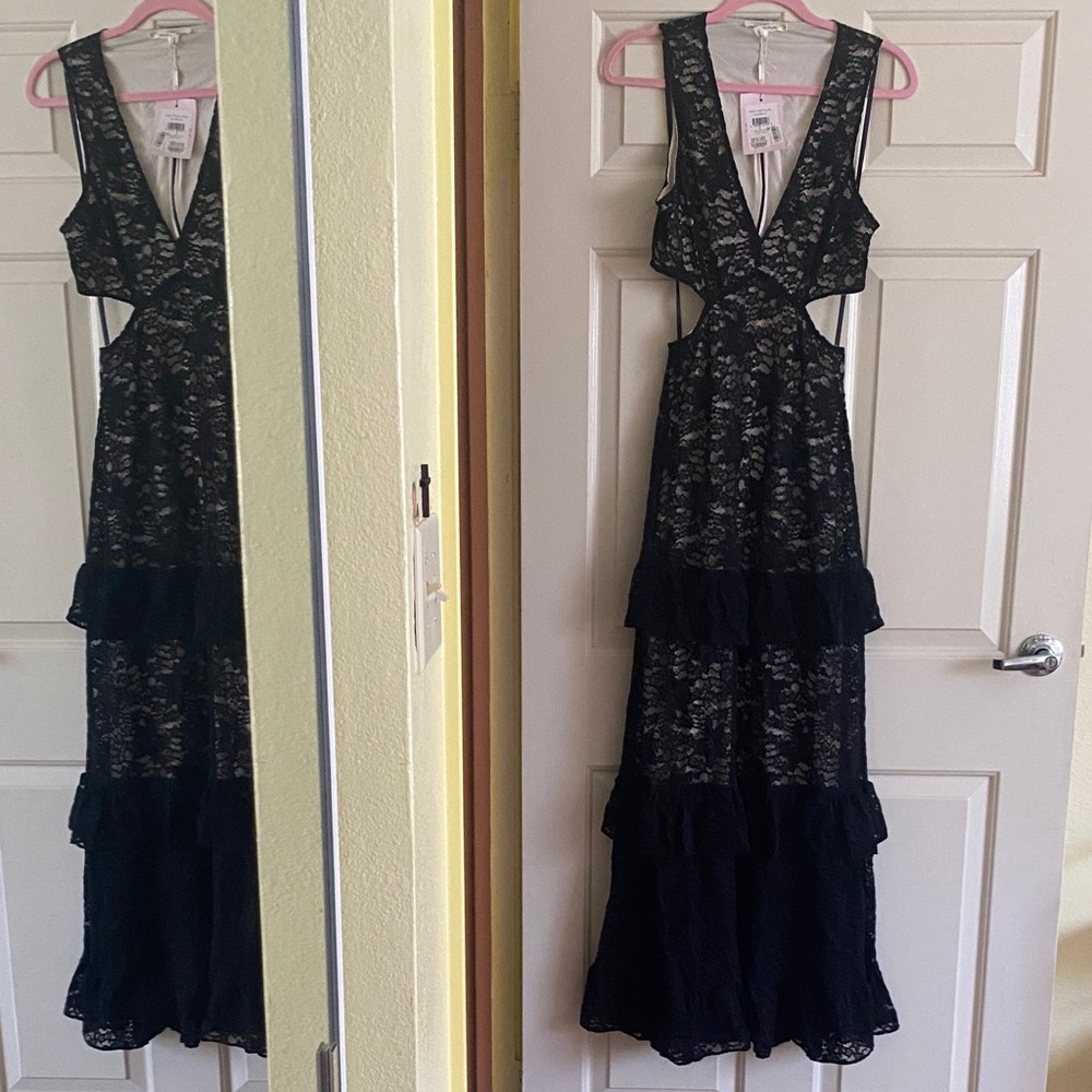 NWT Avec Les Filles Black Lace Backless Dress, Size M